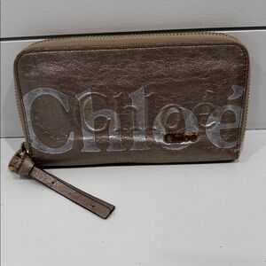 Chloé Metallic Gold Wallet with authentication card and tag